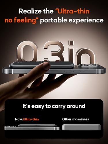 Ultra-Slim 0.3-Inch Magnetic Power Bank – 5000 m Ah Wireless Charger with Foldable Stand & USB-C Cable – Fast Dual-Device Charging for i Phone 16/15/14/13/12 – Travel-Ready Portable Battery Pack for Effortless On-the-Go Power Solutions