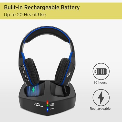 Unleash the Power of Sound with Wallar Ge Long-Range Wireless Over-Ear Headphones – Effortless Setup with RF Transmitter, 100 Ft Wireless Freedom, and 20-Hour Rechargeable Battery Life for Uninterrupted Entertainment – Luxurious Comfort in Sleek Black/Red Design, Compatible with All TV Brands for an Immersive Audio Experience
