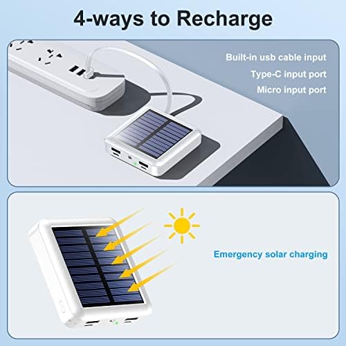 High-Capacity 12000 m Ah Solar Power Bank with Built-in Cables and Dual Flashlight – Ultimate Portable Charger for i Phone, Tablets, and Samsung Devices – Eco-Friendly Solar Charger for Outdoor Adventures and Emergency Use