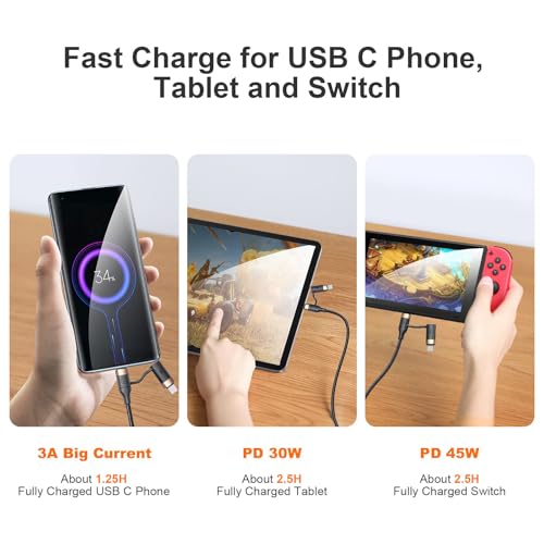 MJEMS 4-in-1 USB C Multi Fast Charging Cable – PD 60 W Nylon Braided Cord for Ultimate Device Compatibility – 3 A Fast Sync Charger Adapter for Laptops, Tablets, and Phones (6.6 FT) – Durable and Tangle-Free Charging Solution for Modern Tech Users