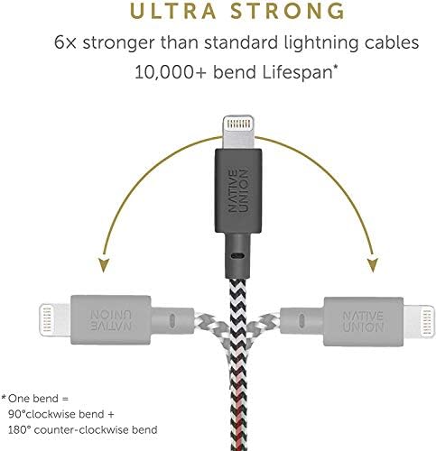 Native Union Night Cable – 10 ft MFi Certified Lightning to USB-A Charger with Weighted Knot Design for Enhanced Stability – Ultra-Durable & Stylish Zebra Pattern for i Phone 14, 13 & Earlier Models – Elevate Your Charging Experience with Superior Length & Strength