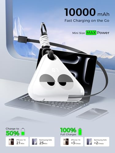 Ultimate Travel Power Bank with Retractable 2.3 ft Cable and Durable Paracord Carabiner – 10000 m Ah Fast Charging Wearable Charger in Stellar Gray, USB-C Compatible for All Devices – Stay Energized on the Go!