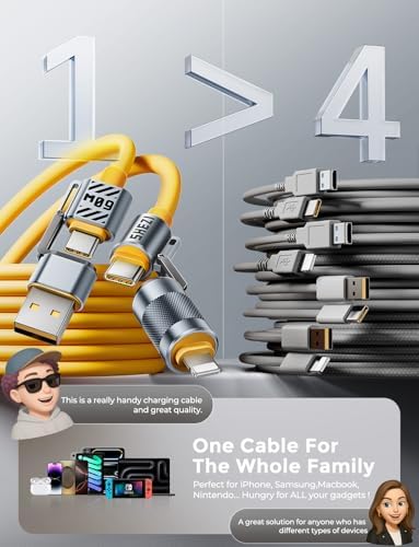 Ultimate 240 W SHEZI 4-in-1 USB C Charging Cable: Fast Charging & 480 Mbps Data Sync, Multi-Device Compatibility with L-Type, Type C, USB A Ports – 5 ft Stylish Pink Design for Enhanced Performance and Portability