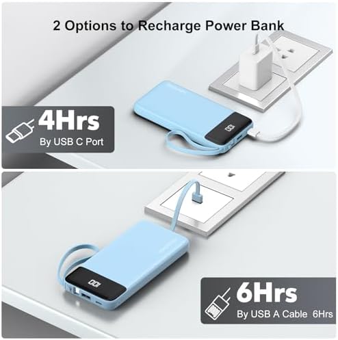 Ultimate 10000 m Ah Portable Power Bank with Built-in Charging Cable and LED Power Indicator – Travel-Ready External Battery Pack for i Phone 16/15, Samsung S22, and Android Devices – Unmatched Compatibility and Rapid Charging for On-the-Go Lifestyles