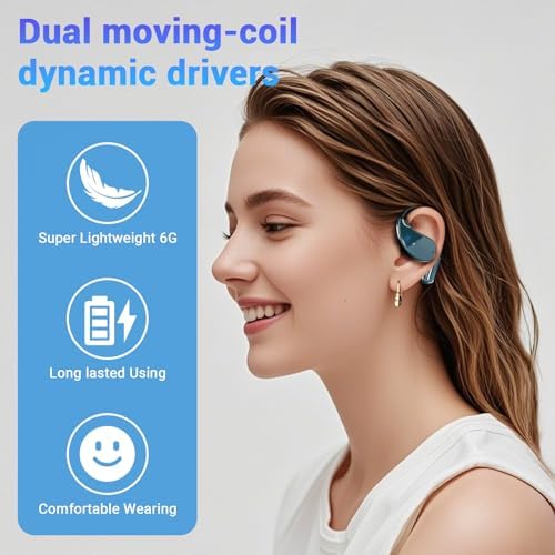 Souroyea Bluetooth Open Ear Earbuds – Immersive Deep Bass Wireless Headphones for Fitness & Sports with LED Battery Indicator and Integrated Microphone, Perfect for i Phone and Android Users – Ultimate Comfort and Environmental Awareness for Active Lifestyles