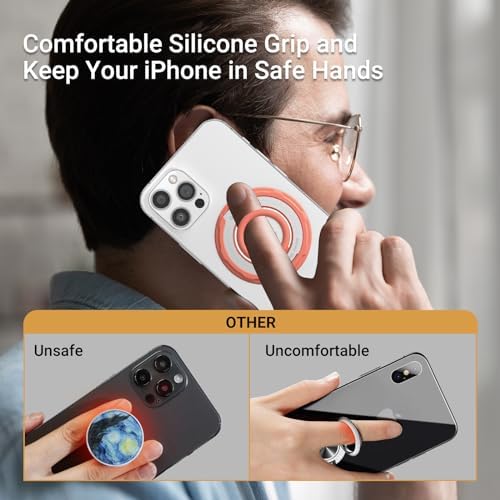 OPSO Magnetic Phone Ring Holder for Mag Safe – 360-Degree Rotating Silicone Finger Grip with Adjustable Kickstand Compatible with i Phone 16/15/14/13/12/Pro/Max & Samsung – Ultimate Hands-Free Essential for Enhanced Device Usability and Stylish Stability