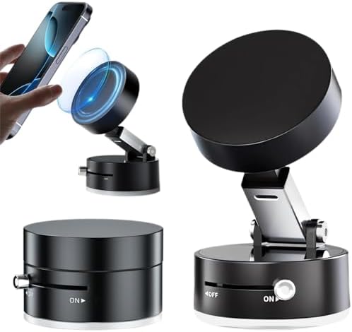 Vacuum Magnetic Suction Phone Holder, 2025 Foldable & Retractable Double-Sided Magnetic Phone Mount for Car, Mirror, Gym, and All Phones, Upgrade Suction Stand with Swivel – Enhanced Compatibility and Speed