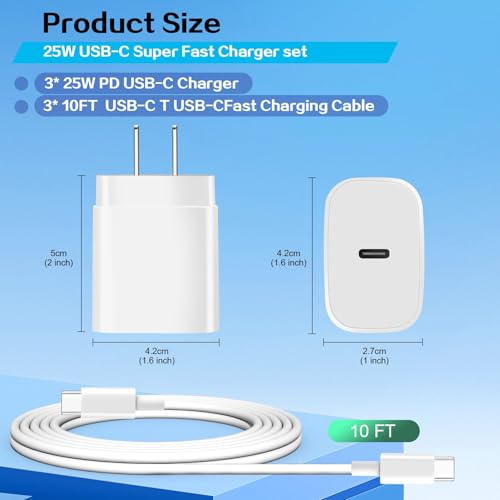 Samsung 25 W Super Fast Charger Bundle – Dual USB-C Wall Charger with 10 FT Quick Charge Cable for Galaxy Devices – Enhanced Speed, Portability, and Compatibility for S25 Ultra, S24, S23, S22, S21, S20, A14, A54, Z Fold 6/5, Z Flip 6/5