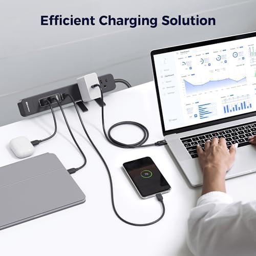 Maximize Workspace Efficiency with Cable Matters Ga N Desk Clamp Power Strip – 65 W USB-C, 3 USB-A Ports & 2 AC Outlets – Secure, ETL Listed Power Solution for Laptops, Tablets & Smartphones – 6 ft Cord for Versatile Setup – Sleek Black Design for Modern Aesthetics