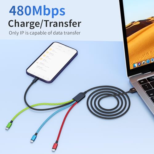 Versatile 4-in-1 Nylon Braided Charging Cable – 2 Pack, 5 FT Length, Fast Charging Universal USB Cable for Lightning, USB-C, and Micro USB Devices, Optimized for High-Speed Connectivity and Enhanced Durability, Ideal for Phones, Tablets, and More