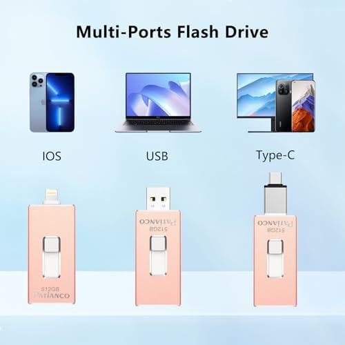 Patianco 512 GB MFi Certified USB Flash Drive for i Phone/i Pad – Lightning Connector & USB 3.0 – Ultra-Fast 100/625 MB/s Transfer Speeds – Portable, High-Capacity Photo Stick in Eye-Catching Blue – Effortless Backup & Storage Solution for Apple Users