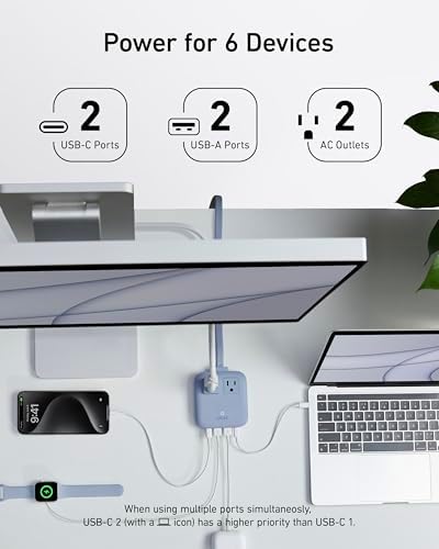 Anker Nano 67 W 6-in-1 USB-C Power Strip: Eco-Friendly Flat Plug Charging Station with Dual AC Outlets, USB-A & USB-C Ports for Fast Charging – Ideal for i Phone 16/15 and Mac Book Users, Perfect for Home & Office Efficiency