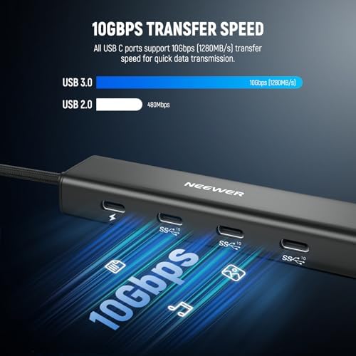 Ultimate NEEWER 4-in-1 USB C Hub Dock – High-Speed Multiport Adapter with 3 USB C 3.1 Gen2 Ports & 100 W Power Delivery for i Phone 16, 15, i Pad, Mac & Android Devices – Perfect for Creators & Tech Lovers Seeking Enhanced Connectivity & Versatility