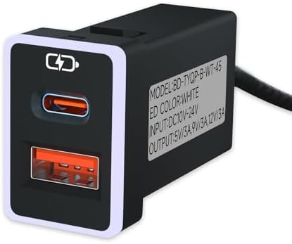 Compact Car Charger for Toyota with PD QC3.0 Fast Charge and LED Light Show – Stylish Ice Blue Type C USB Socket for Rapid Device Charging and Enhanced Compatibility