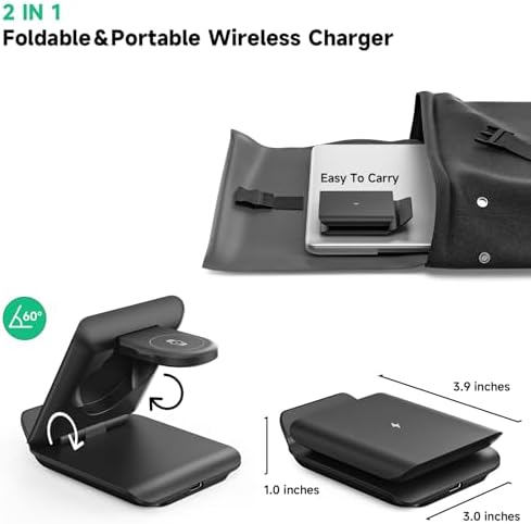 Geyo 2-in-1 Foldable Wireless Charger for Samsung Galaxy Z Flip Series & Galaxy Devices – Travel-Friendly Fast Charging Stand for Galaxy Z Flip 6/5/4/3, S24 Ultra/S23/S22/Note 20, Galaxy Watch 7/Ultra/6/6 Classic – Stylish Green Finish with Enhanced Compatibility and Safety Features