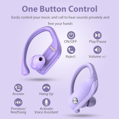 BMANI Bluetooth Wireless Earbuds – 48-Hour Playback Sport Headphones with LED Battery Display, Over-Ear Design & Secure Earhooks, Perfect for Active Lifestyles and Hands-Free Calls, Enhanced Compatibility for Seamless Device Pairing – Ideal for Workouts and Daily Commutes