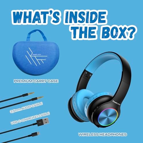 Vibrant Power Locus PLED Kids Bluetooth Headphones – Safe Volume Control (74/85/94 d B), Fun LED Lights, Hi-Fi Sound, Built-in Microphone & Multi-Connectivity for Travel, Learning & Play – Perfect Over-Ear Design for Children