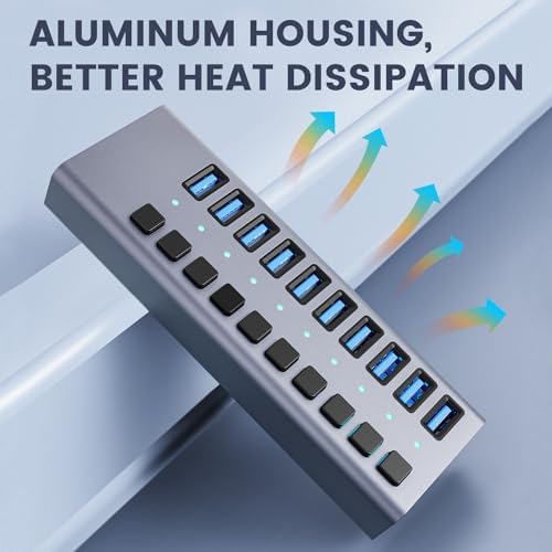 Unleash Your Productivity with the ACASIS 10-Port USB C Hub – Ultra-Fast 10 Gbps Data Transfer, 60 W Power Adapter, Individual Port Control, and Stylish Aluminum Build for Seamless Multi-Device Connectivity in Any Professional Environment