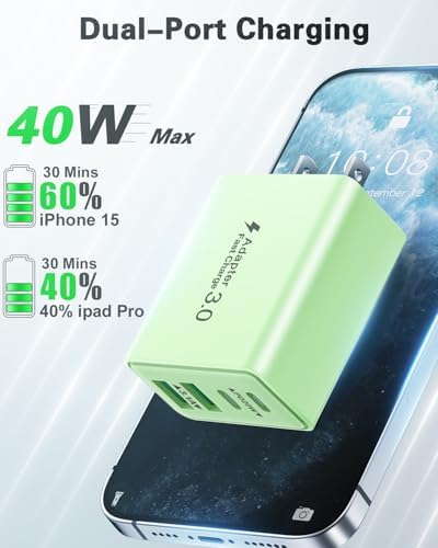 40 W Dual PD Fast Charging 4-Port USB C Charger Block Duo – Universal Compatibility for i Phone 16-11 Pro Max & Samsung Devices – Efficient Multi-Device Power Adapter for Home, Office, and Travel Use