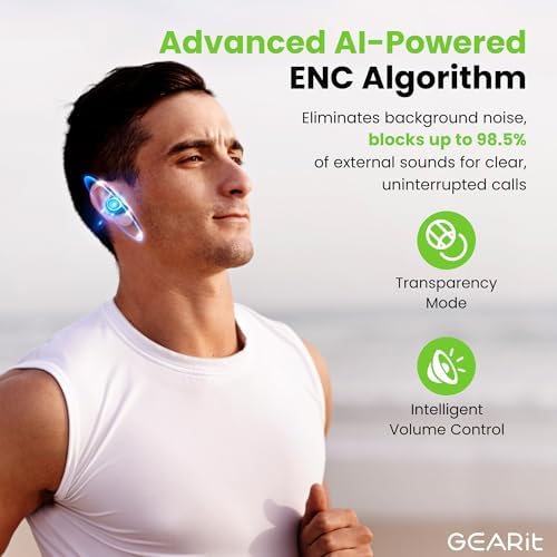 Elevate Your Audio Experience with GEARit True Wireless Bluetooth Earbuds – Seamlessly Compatible with i Phone & Android, 22-Hour Battery Life, and Advanced Active Noise Cancellation for Maximum Sound Clarity – Enjoy Immersive HD Audio, Effortless Smart Touch Controls, and Lightning-Fast 5.4 Bluetooth Connectivity for Your On-the-Go Lifestyle – Perfect for Commuters, Fitness Enthusiasts, and Everyday Use.