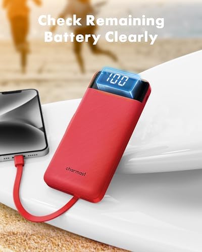 Ultra-Slim 10,000 m Ah Portable Power Bank with Built-In Charging Cables – 6 Outputs, 3 Inputs, Fast 3 A Charging for Universal Device Compatibility – Essential Travel Battery Pack for i Phone, Samsung, Google Pixel, LG, and More