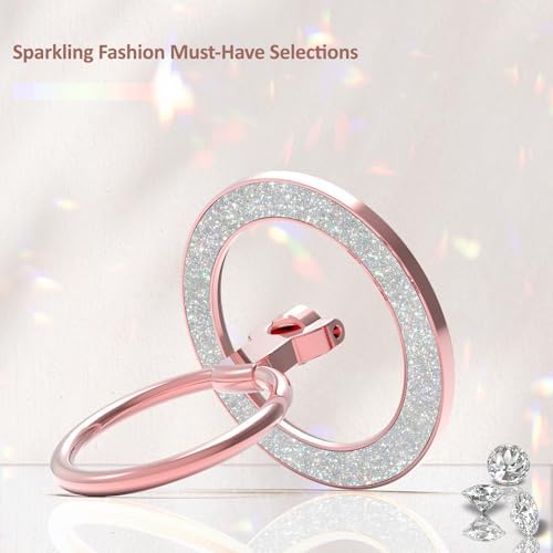 Glitter Black Mag Safe Phone Grip Stand – Stylish Magnetic Ring Holder for i Phone with 360° Rotational Flexibility, Effortless Hands-Free Functionality, and Universal Compatibility for All Mag Safe Devices – Lightweight and Durable Accessory for Everyday Convenience