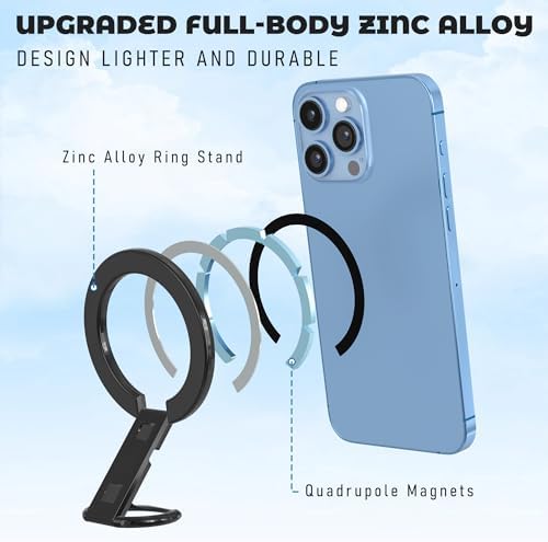 Glamorous Diamond White Magnetic Phone Ring Holder for Mag Safe – Chic Glitter Grip with Versatile Adjustable Kickstand for i Phone 12-16 Pro Max Plus – Ultimate Stability and Effortless Connectivity for Enhanced User Experience