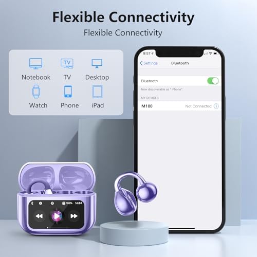 Experience Unmatched Audio Freedom with Bluetooth 5.4 Open Ear Clip-On Earbuds – Lightweight, IPX7 Waterproof Sports Headphones with Intelligent Touch Control for Seamless Fitness and Running Performance – Striking Vibrant Purple Design