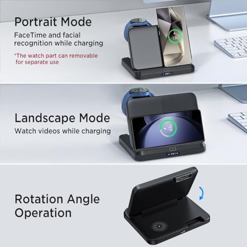 Miimall 3-in-1 Wireless Charging Station for Samsung Galaxy Z Fold Series – Fast Charging Dock for Galaxy Z Flip, Galaxy Watch, and Galaxy Buds – Compact & Foldable Design for Ultimate Convenience and Enhanced Compatibility