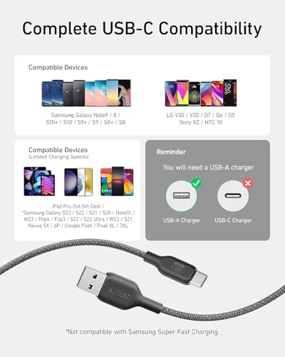 Anker Eco-Friendly Bio-Braided USB A to USB C Charger Cable – Durable 6 FT Fast Charging Solution for Samsung Galaxy Note Series & LG V30 (2 Pack) – Optimal Performance & Modern Design