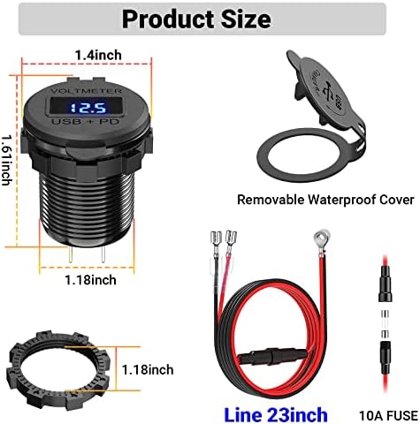 High-Performance PD 20 W USB-C & 18 W QC3.0 Dual USB Charger Socket with Energy-Efficient Power Switch and Built-in Voltmeter – Premium Aluminum Design for Cars, Boats, RVs, Motorcycles, and More – Ultimate Fast Charging Solution for All Your Devices