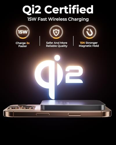 2025 Ultra-Slim Mag-Safe Wireless Power Bank – 5000 m Ah Qi2-Certified Charger for i Phone 16/15/14/13/12 – Lightweight Magnetic Battery Pack with 15 W Fast Charging & Superior Safety Features – Ideal Travel Companion for Effortless Device Power Management