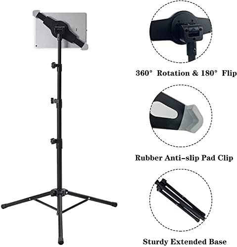 Professional Height Adjustable i Pad Tripod Stand – 360-Degree Rotating Holder for i Pad Pro 12.9, i Pad Air & 9.5-14.5 Inch Tablets – Ideal for Content Creation, Presentations & Remote Work – Lightweight, Sturdy Design for On-the-Go Convenience