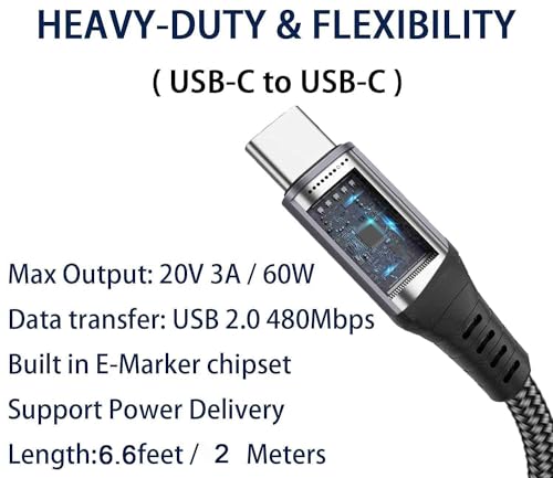 15 FT USB-C to USB-C Charging Cable (2 Pack, 60 W) – High-Speed Data Transfer & Power Delivery for i Phone 15 Pro, Samsung Galaxy S23/S22, Google Pixel 6 Pro, and More – Ultimate Compatibility & Durability for On-the-Go Charging Solutions
