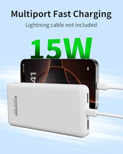 Ultra-Slim 10,000 m Ah Dual-Pack Portable Charger – 15 W Fast Charging Power Bank with USB-C Compatibility for i Phone, Samsung, Pixel & More – Effortless Mobility & Reliable Power Solutions