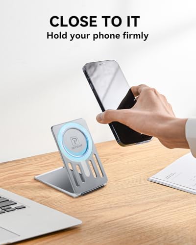 OATSBASF Magnetic Phone Stand Compatible with Magsafe, Foldable Aluminum Phone Holder for Desk Compatible with iPhone 16/15/14/13/12 Series and Magnetic Case, Black, Bi-fold – Enhanced Compatibility and Speed