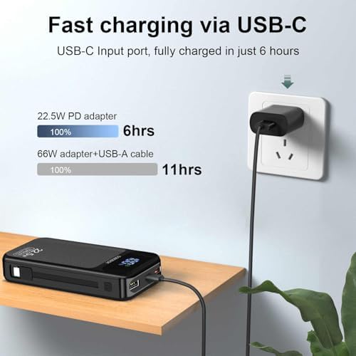 Ultra-Fast 27000 m Ah Portable Power Bank with Dual Built-in Cables and LCD Display – 22.5 W High-Capacity Charger for Smartphones, Tablets, and More – Ultimate Reliability and Efficiency for On-the-Go Charging