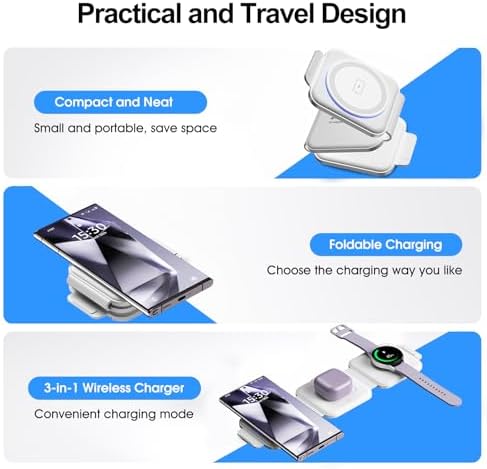 Ultimate Samsung Multi Travel Charger: Foldable Wireless Charging Pad for Galaxy Watch Ultra/7/6/5 Pro/Active 2 & Quick Charge for S25/S24/S23/S22 (+/Ultra)/Note20 – Compact Purple Design with Buds3 Pro Compatibility and Enhanced Speed for On-the-Go Power Solutions