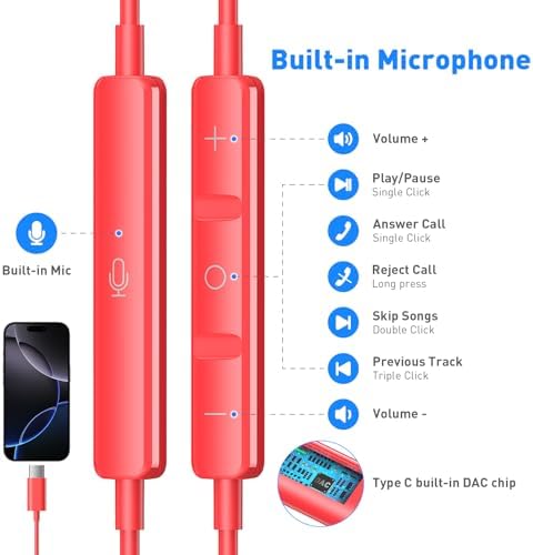 Elevate Your Sound Journey with Ergonomic USB C Noise-Canceling Earbuds – Magnetic In-Ear Headphones Featuring Built-in Microphone for Flawless Compatibility with i Phone 16 e/16 Pro Max, Android, Samsung Galaxy S25, and Pixel 8 – Unmatched Comfort, Exceptional Clarity, and Robust Durability for Everyday Listening Adventures