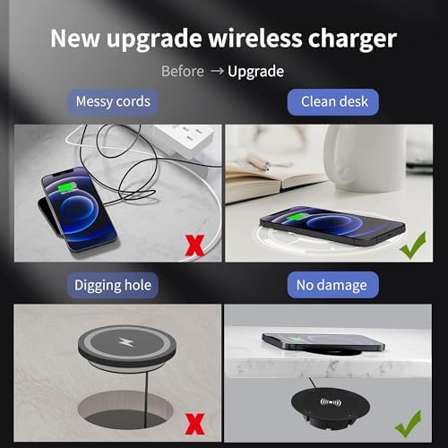 Revolutionize Your Charging Experience with the Hopopower Invisible Wireless Charger – Under Desk & Counter Station for i Phone 15/15 Plus/15 Pro Max/14 Pro/14 Pro Max/13, Featuring Quick Charge 3.0 Adapter for Ultra-Fast Power Delivery and Clutter-Free Design, Effortlessly Blending Style and Functionality in Any Workspace