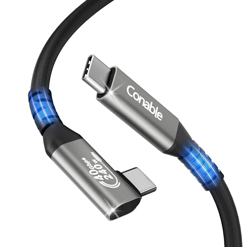Ultra-Fast Coaxial USB 4 Cable 4 FT with 90-Degree Connector – Experience 40 Gbps Data Transfer, 8 K/5 K Video at 60 Hz, and 240 W Power Delivery – Ideal for Mac Book, i Phone 16/15, SSDs, Thunderbolt 4 & More – Enhanced Durability and Compatibility for Ultimate Performance