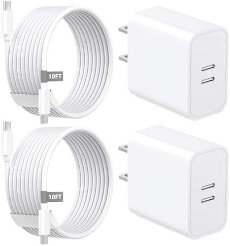 Ultimate i Phone 15 Fast Charge Bundle: 20 W Dual-Port USB-C Wall Charger with 10 FT Cable – Rapid Power Delivery & Quick Charge for i Phone 15, i Pad Pro, Air, Mini – Ideal for Travel & Dual Device Charging Convenience