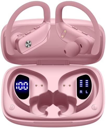 Elevate Your Sound Experience with Bmani Wireless Earbuds: 48-Hour Playtime Bluetooth Headphones with LED Battery Indicator, Secure Over-Ear Design, Built-in Mic for Hands-Free Calls, Ideal Sport Earphones for Active Lifestyles