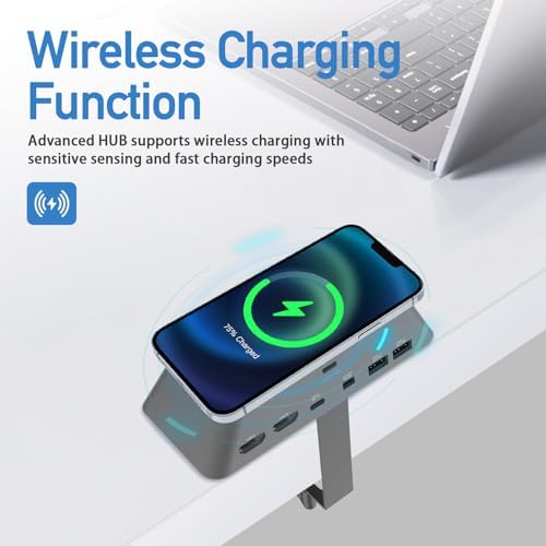 Revolutionize Your Work Setup with the 16-in-1 USB-C Hub Docking Station – Ultimate Connectivity Hub Featuring Dual 4 K HDMI, Rapid USB 3.0 Data Transfer, and Effortless Wireless Charging for Laptops and Tablets!
