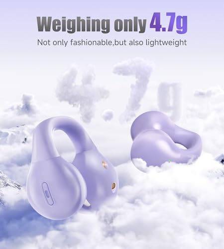 King Lucky i21 Purple Bluetooth 5.3 Open Ear Clip-On Earbuds – Advanced Noise Cancellation & IPX4 Waterproof Design for Small Ears and Glasses Wearers – Perfect for Active Lifestyles & Hands-Free Calls