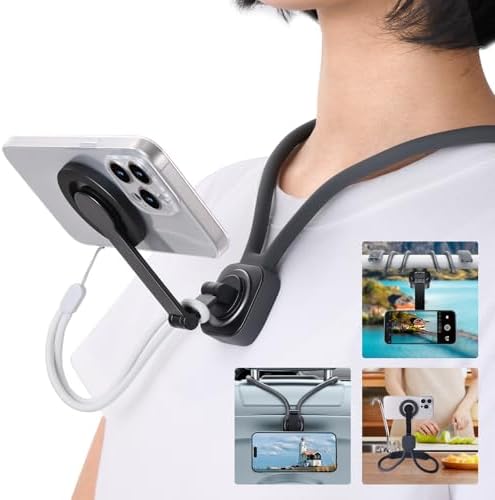 Magnetic Neck Phone Holder for Recording，POV Cell Phone Stand for Video Vlog Selfie,Hands Free Chest Tripod Mount for iPhone 16/15/14/13/12 (Magnetic Version) – Enhanced Compatibility and Speed