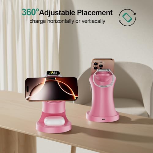 Magnetic 3-in-1 Wireless Charger Stand for i Phone 16/15/14/13/12, Apple Watch & Air Pods Pro – Fast Charging Dock with Intelligent Safety Features and Sleek Design for Effortless Device Organization