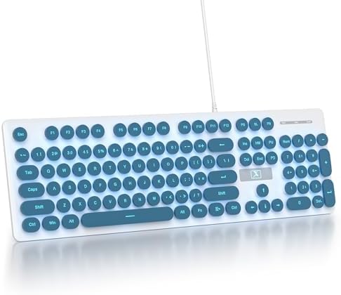 Vintage-Inspired Retro Typewriter Coffee Keyboard – Full-Size 104 Keys with LED Backlighting | Sleek & Silent Wired Membrane Design for Home & Office | Enhanced Compatibility for PC, Laptop, and Desktop Use | Elevate Your Workspace Aesthetics and Productivity