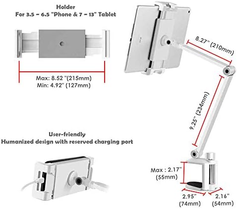 Revolutionary 360° Adjustable Aluminum Tablet Stand – Hands-Free Holder for i Phone, i Pad (4-13 Inches) – Perfect for Creative Workspaces, Home Use, and Culinary Adventures – Sleek White Finish for Modern Aesthetic and Optimal Comfort