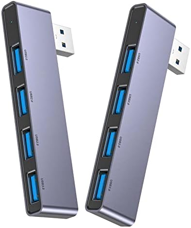 Enhance Your Digital Workspace with Fidioto USB Hub 2 Pack – Versatile 4-Port Adapter for Laptops & Macs, Featuring 1 Ultra-Fast USB 3.0 Port and 3 USB 2.0 Ports for Effortless Device Connectivity and Data Transfer, Ideal for Busy Professionals and Students on the Move